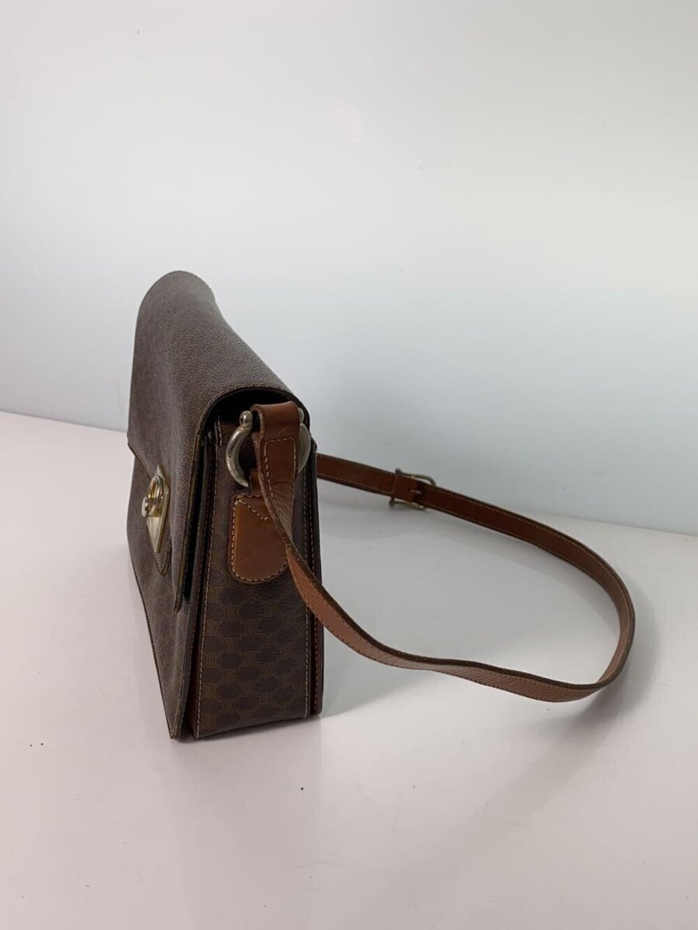 Celine Leather over Shoulder Brown Bag Macadam All Brown